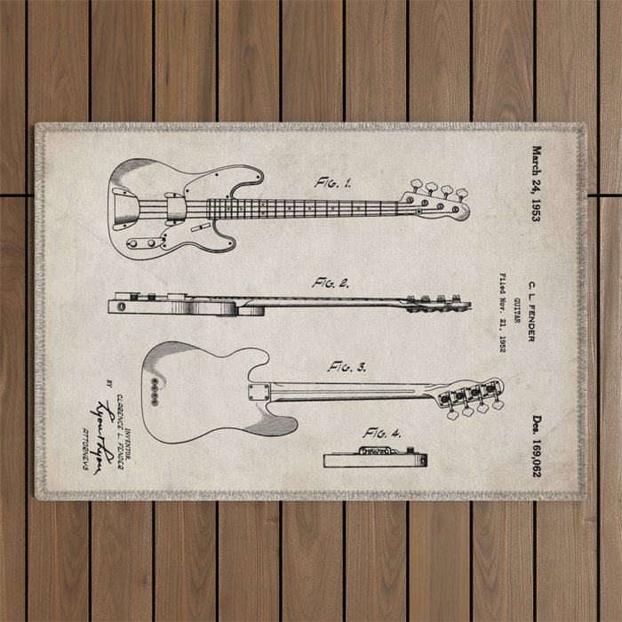 Bass Guitar Patent - Bass Guitarist Art - Antique Outdoor Rug Gallery Image 1