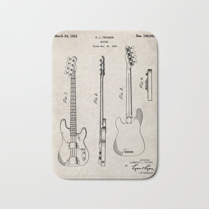 Bass Guitar Patent - Bass Guitarist Art - Antique Bath Mat Gallery Image 1