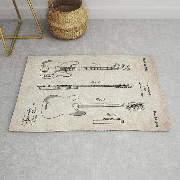 Bass Guitar Patent - Bass Guitarist Art - Antique Rug Gallery Image 1