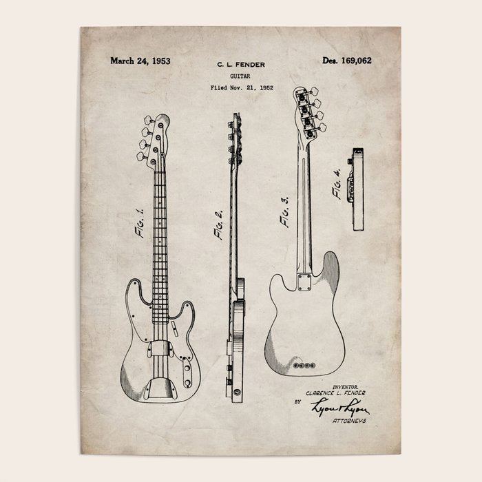 Bass Guitar Patent - Bass Guitarist Art - Antique Poster Gallery Image 1