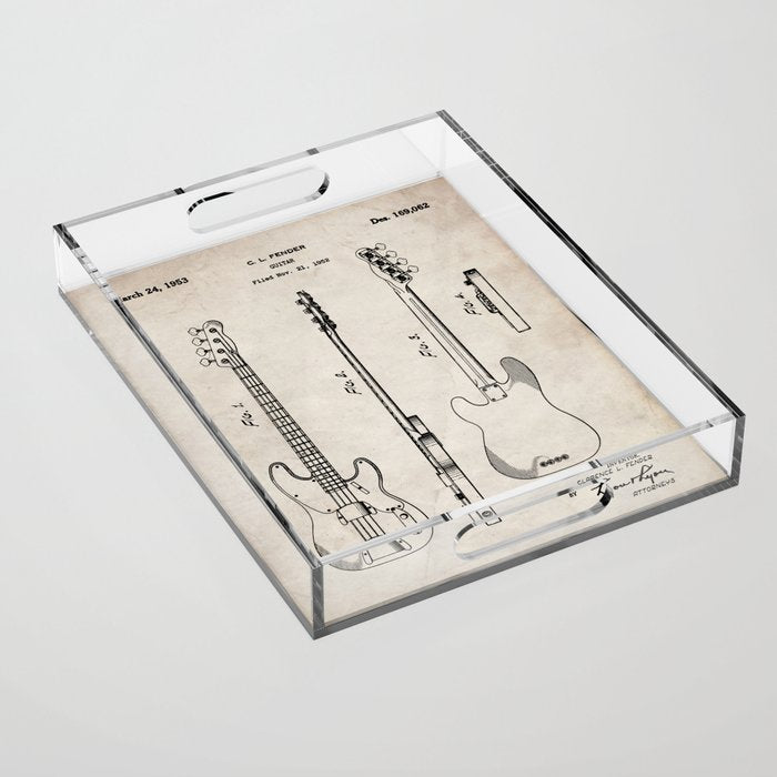 Bass Guitar Patent - Bass Guitarist Art - Antique Acrylic Tray Gallery Image 1