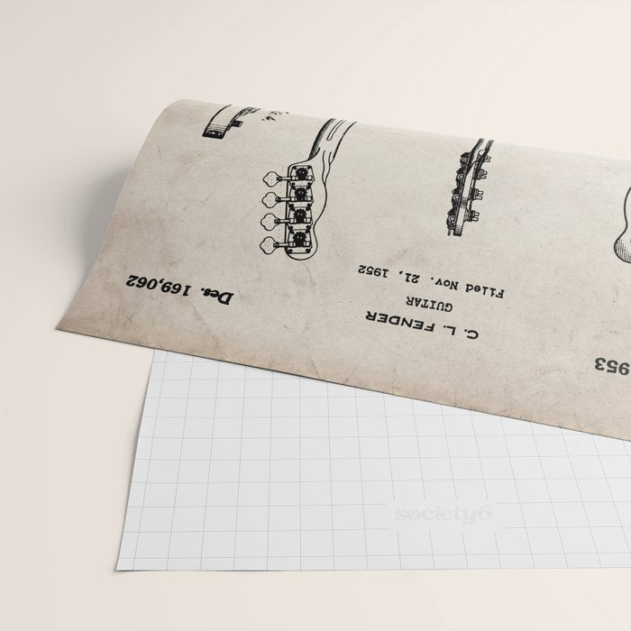Bass Guitar Patent - Bass Guitarist Art - Antique Wrapping Paper Gallery Image 2