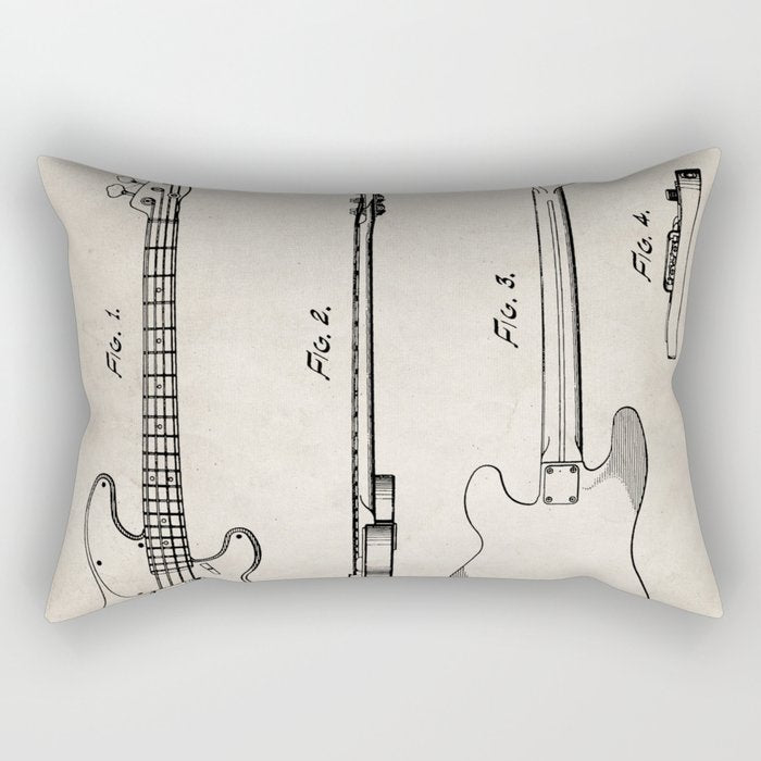 Bass Guitar Patent - Bass Guitarist Art - Antique Rectangular Pillow Gallery Image 1
