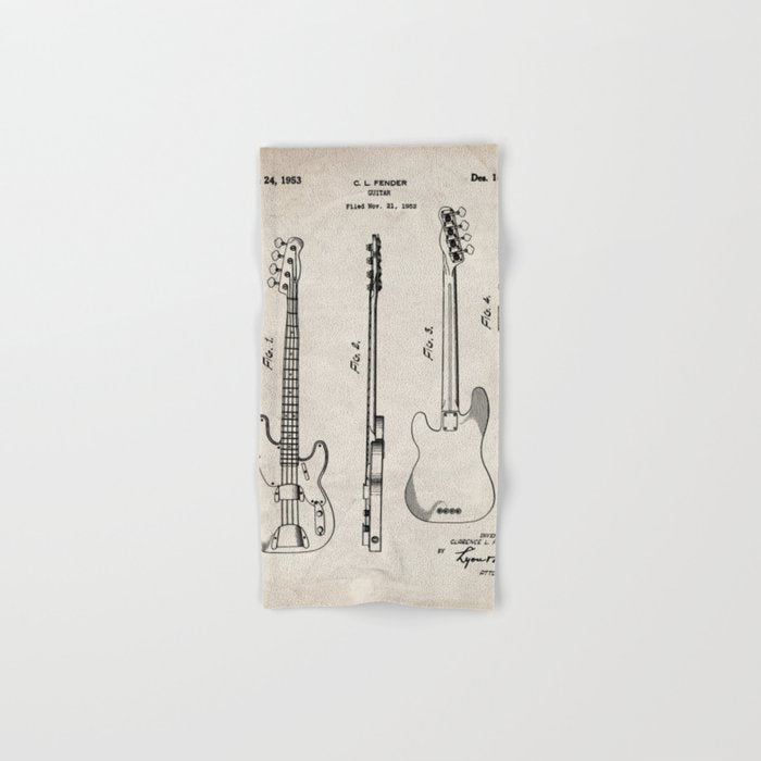 Bass Guitar Patent - Bass Guitarist Art - Antique Towels Gallery Image 1