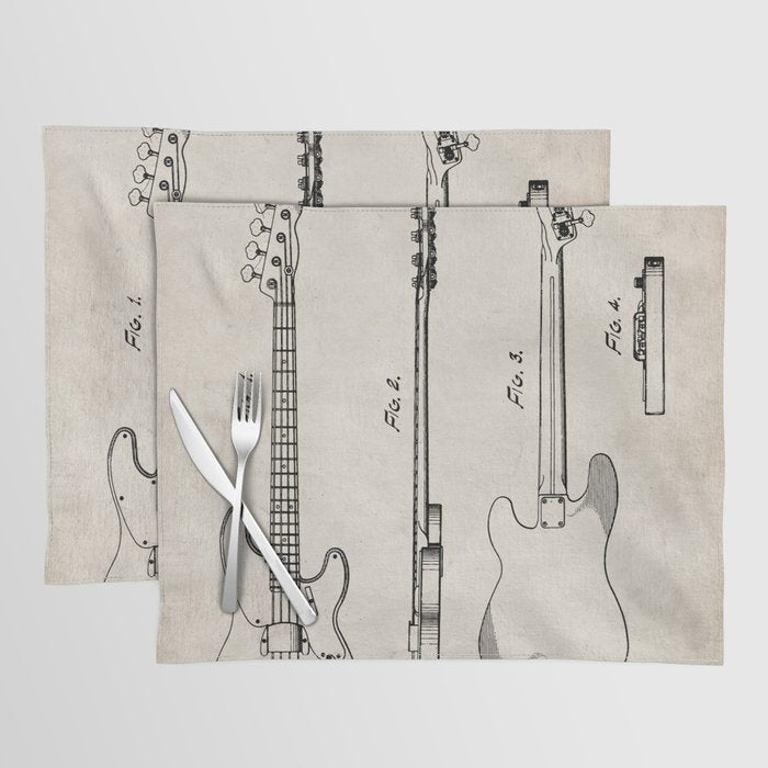Bass Guitar Patent - Bass Guitarist Art - Antique Placemat Gallery Image 1