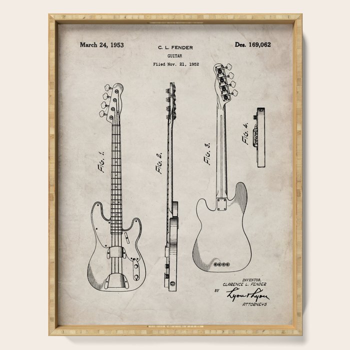 Bass Guitar Patent - Bass Guitarist Art - Antique Serving Tray Gallery Image 1