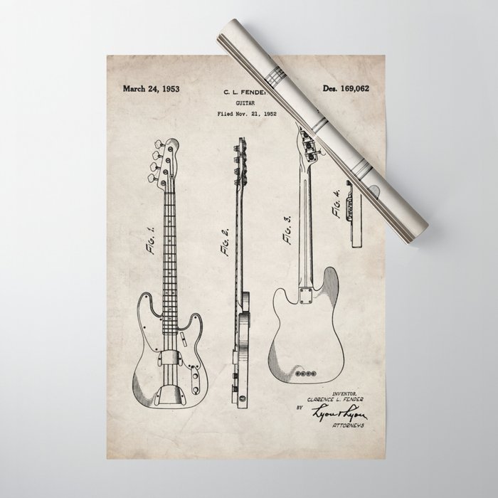 Bass Guitar Patent - Bass Guitarist Art - Antique Wrapping Paper Gallery Image 1