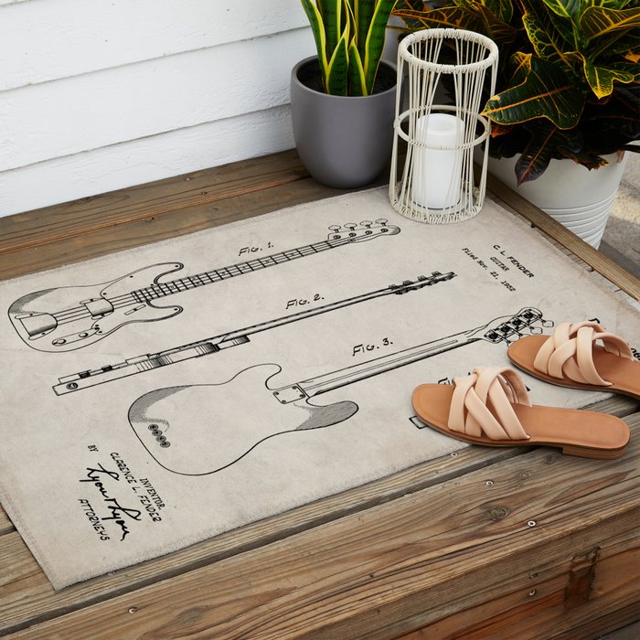Bass Guitar Patent - Bass Guitarist Art - Antique Outdoor Rug Gallery Image 2