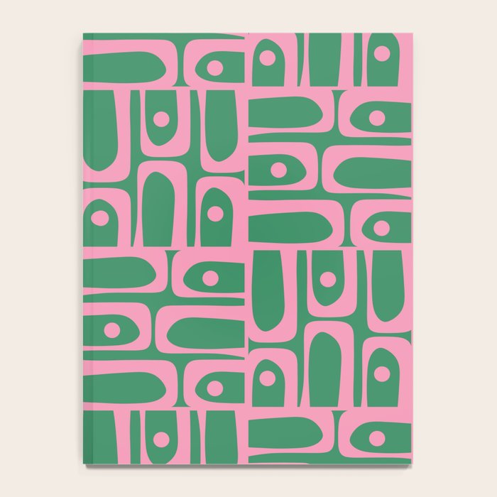 Mid Century Modern Piquet Abstract Multi Geometric Pattern in Retro Pink and Green Notebook Gallery Image 4
