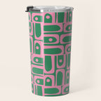 Mid Century Modern Piquet Abstract Multi Geometric Pattern in Retro Pink and Green Travel Mug Gallery Image 3
