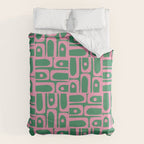 Mid Century Modern Piquet Abstract Multi Geometric Pattern in Retro Pink and Green Duvet Cover Gallery Image 6