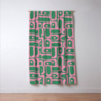 Mid Century Modern Piquet Abstract Multi Geometric Pattern in Retro Pink and Green Window Curtain Gallery Image 3