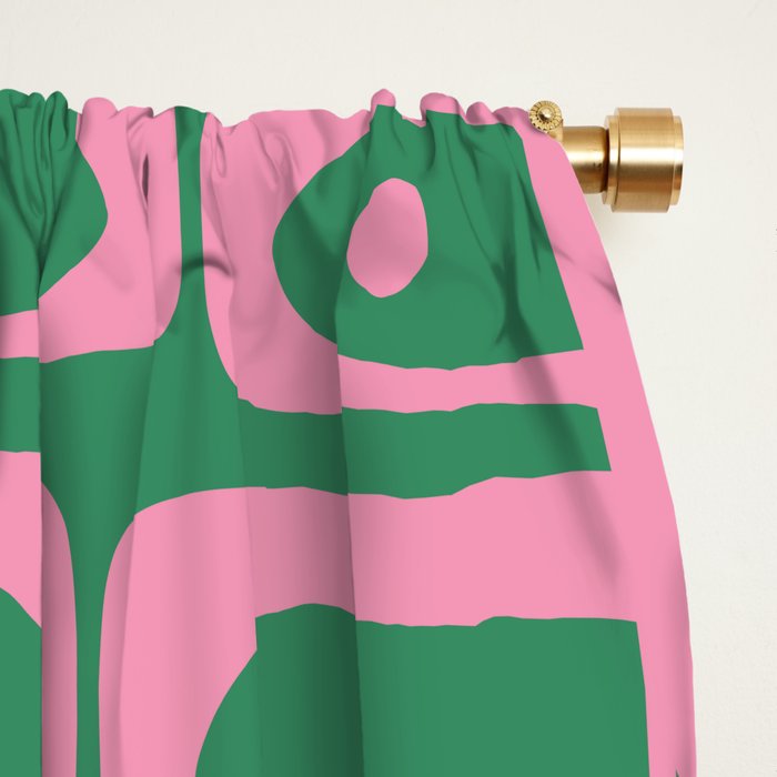 Mid Century Modern Piquet Abstract Multi Geometric Pattern in Retro Pink and Green Window Curtain Gallery Image 2