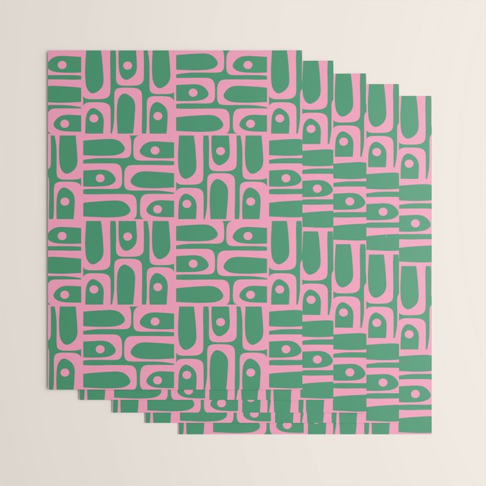 Mid Century Modern Piquet Abstract Multi Geometric Pattern in Retro Pink and Green Wrapping Paper Gallery Image 3