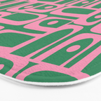 Mid Century Modern Piquet Abstract Multi Geometric Pattern in Retro Pink and Green Bath Mat Gallery Image 3