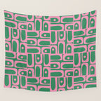 Mid Century Modern Piquet Abstract Multi Geometric Pattern in Retro Pink and Green Wall Tapestry Gallery Image 4