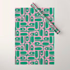 Mid Century Modern Piquet Abstract Multi Geometric Pattern in Retro Pink and Green Wrapping Paper Gallery Image 1