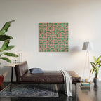 Mid Century Modern Piquet Abstract Multi Geometric Pattern in Retro Pink and Green Wood Wall Art Gallery Image 2