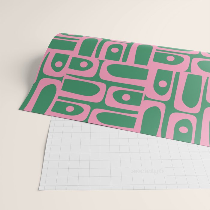 Mid Century Modern Piquet Abstract Multi Geometric Pattern in Retro Pink and Green Wrapping Paper Gallery Image 2
