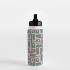 Mid Century Modern Piquet Abstract Multi Geometric Pattern in Retro Pink and Green Water Bottle Gallery Image 2