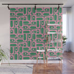 Mid Century Modern Piquet Abstract Multi Geometric Pattern in Retro Pink and Green Wall Mural Gallery Image 1