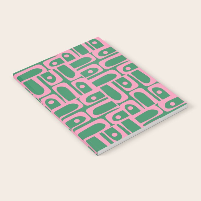 Mid Century Modern Piquet Abstract Multi Geometric Pattern in Retro Pink and Green Notebook Gallery Image 2