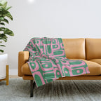 Mid Century Modern Piquet Abstract Multi Geometric Pattern in Retro Pink and Green Throw Blanket Gallery Image 1