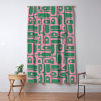 Mid Century Modern Piquet Abstract Multi Geometric Pattern in Retro Pink and Green Window Curtain Gallery Image 5