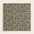 Mid Century Modern Piquet Abstract Multi Geometric Pattern in Retro Pink and Green Wood Wall Art Gallery Image 1