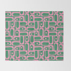 Mid Century Modern Piquet Abstract Multi Geometric Pattern in Retro Pink and Green Throw Blanket Gallery Image 2