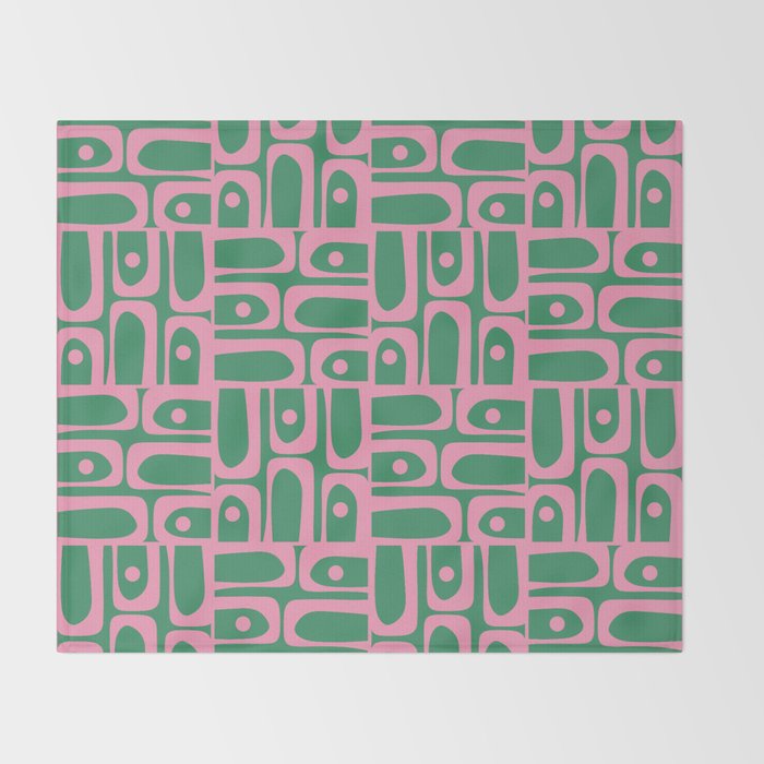 Mid Century Modern Piquet Abstract Multi Geometric Pattern in Retro Pink and Green Throw Blanket Gallery Image 2