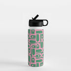 Mid Century Modern Piquet Abstract Multi Geometric Pattern in Retro Pink and Green Water Bottle Gallery Image 1