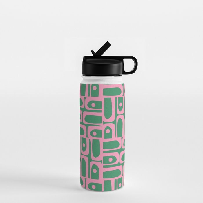 Mid Century Modern Piquet Abstract Multi Geometric Pattern in Retro Pink and Green Water Bottle Gallery Image 1