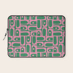Mid Century Modern Piquet Abstract Multi Geometric Pattern in Retro Pink and Green Laptop Sleeve Gallery Image 1