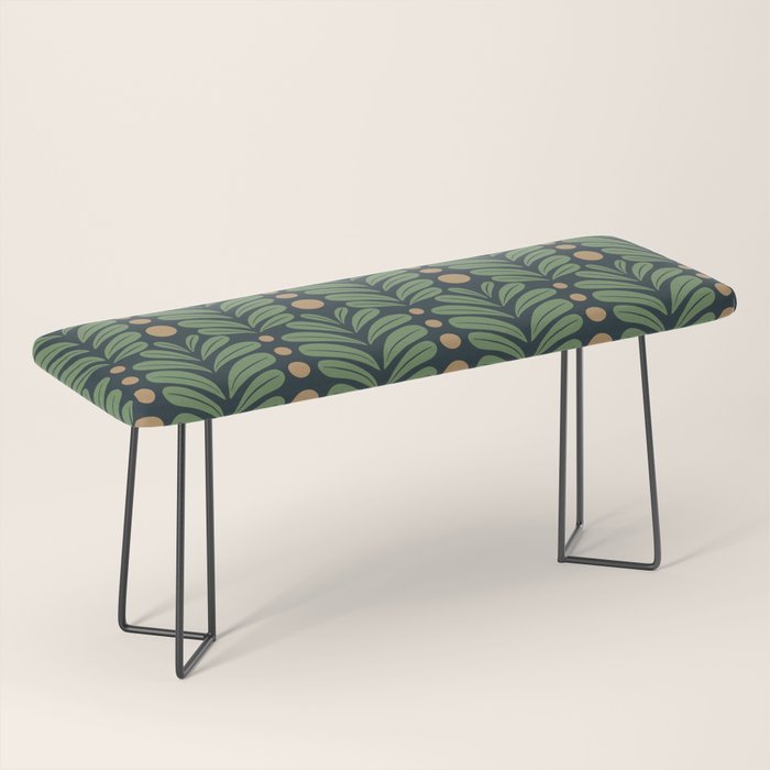 Green and Navy Botanical Scalloped Art Deco Pattern Bench Gallery Image 1