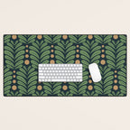 Green and Navy Botanical Scalloped Art Deco Pattern Desk Mat Gallery Image 1