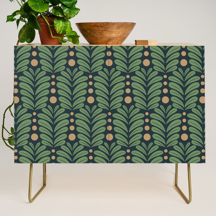 Green and Navy Botanical Scalloped Art Deco Pattern Credenza Gallery Image 1