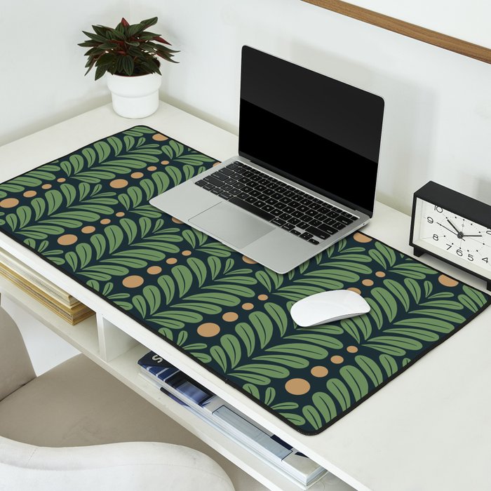 Green and Navy Botanical Scalloped Art Deco Pattern Desk Mat Gallery Image 2