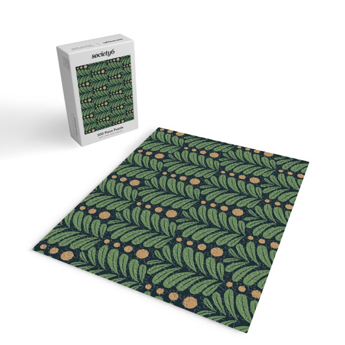 Green and Navy Botanical Scalloped Art Deco Pattern Jigsaw Puzzle Gallery Image 2