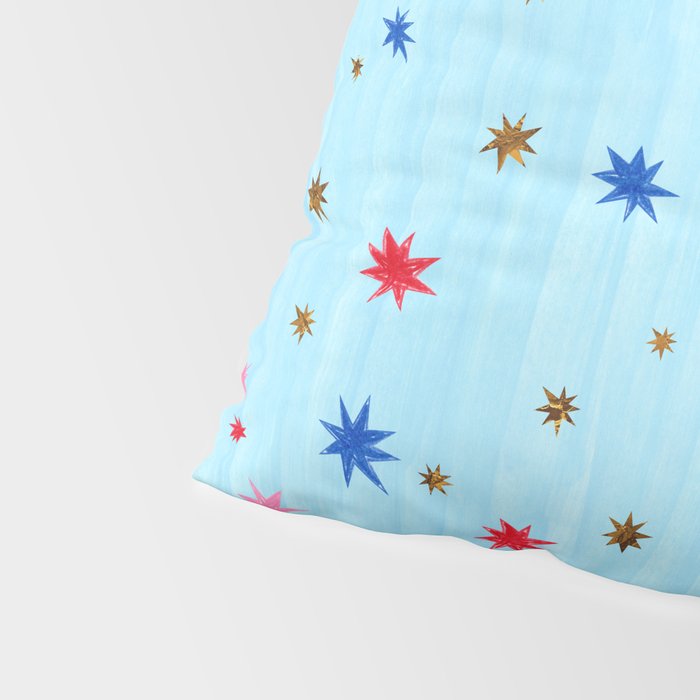 Celestial Star Twinkle in Sky Blue Watercolor Pillow Sham Gallery Image 4