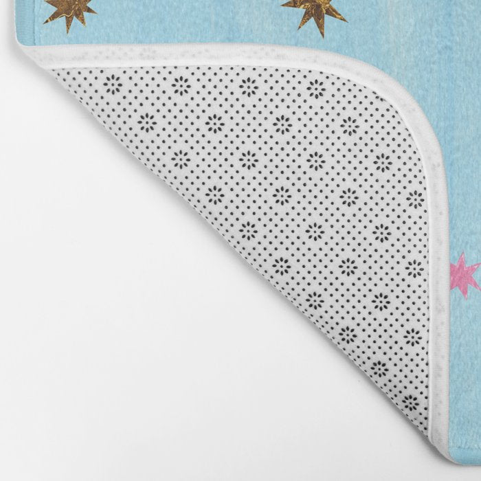 Celestial Star Twinkle in Sky Blue Watercolor Bath Mat Gallery Image 2