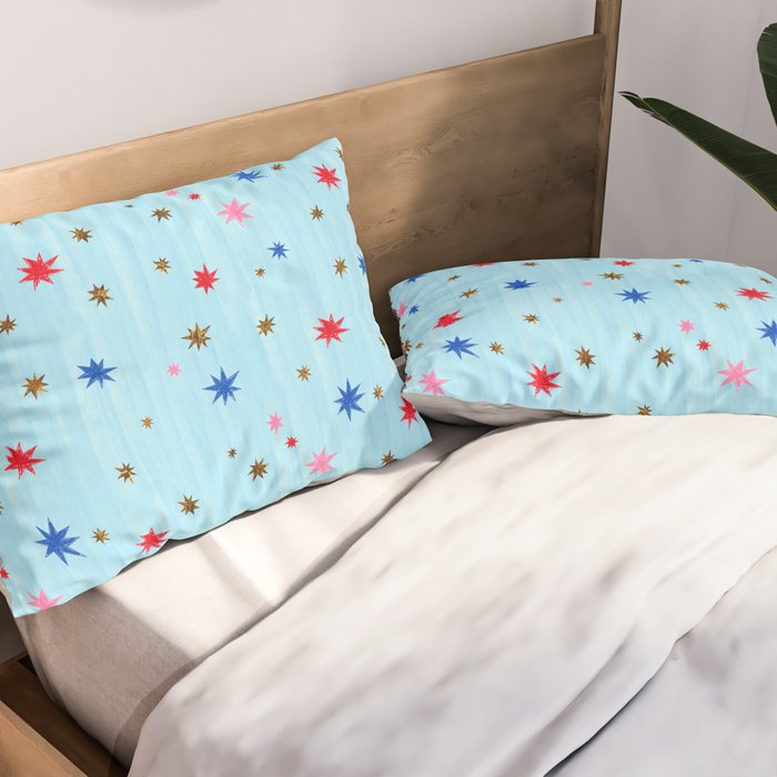 Celestial Star Twinkle in Sky Blue Watercolor Pillow Sham Gallery Image 2