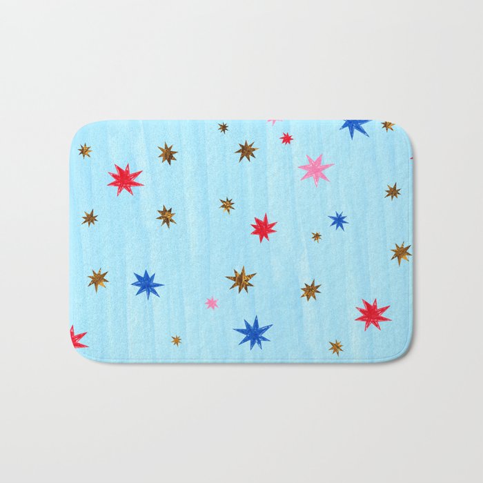 Celestial Star Twinkle in Sky Blue Watercolor Bath Mat Gallery Image 1