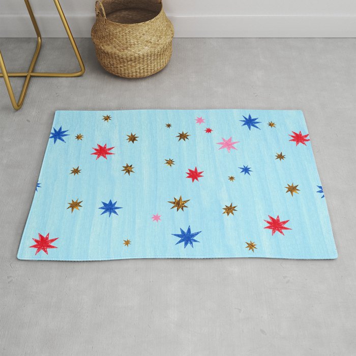 Celestial Star Twinkle in Sky Blue Watercolor Rug Gallery Image 1