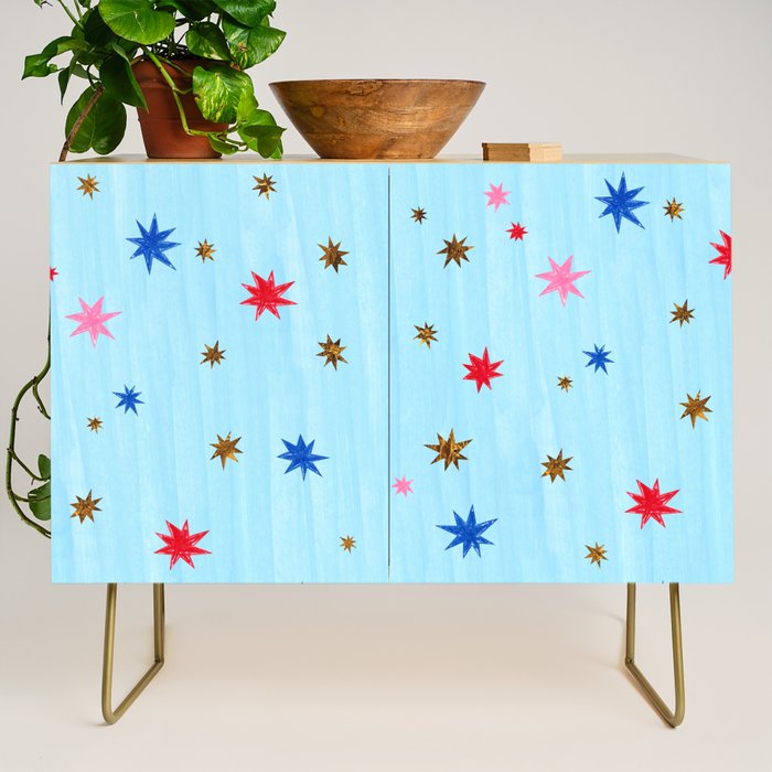 Celestial Star Twinkle in Sky Blue Watercolor Credenza Gallery Image 1