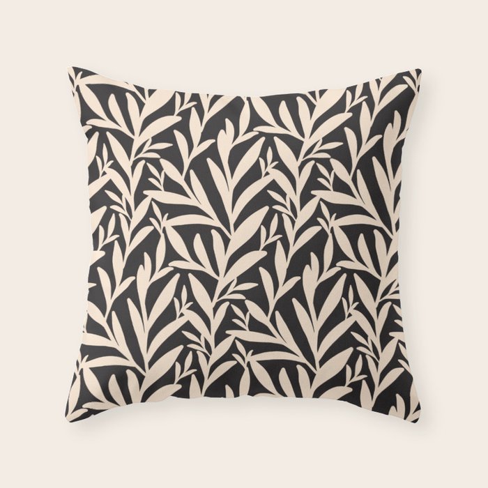 Black and White Leaves 2  Throw Pillow Gallery Image 1
