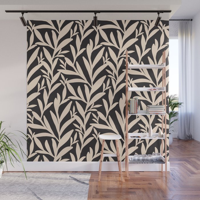 Black and White Leaves 2  Wall Mural Gallery Image 1