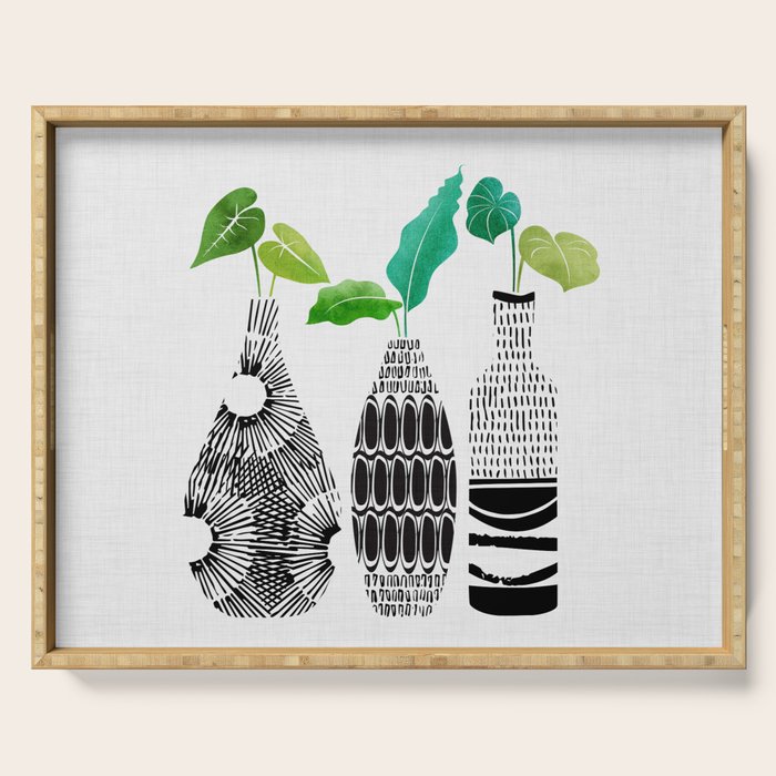 Plants in Black and White Vases Serving Tray Gallery Image 1