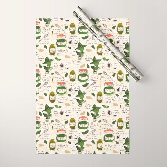 Pesto. Illustrated Recipe. Wrapping Paper Gallery Image 1