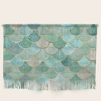 Moroccan Mermaid Fish Scale Pattern, Green and Gold Wall Hanging Gallery Image 1
